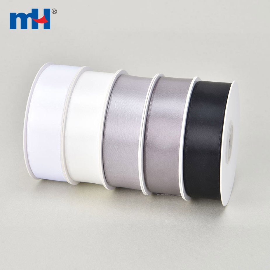 Polyester Single Face Satin Black White Matt Ribbon